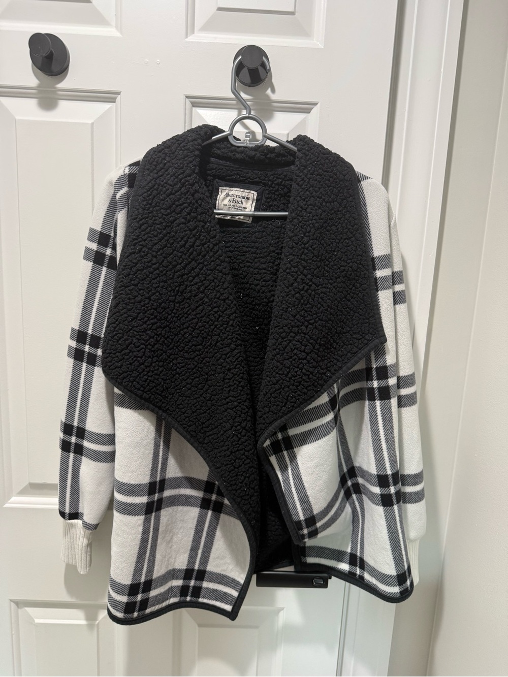 Abercrombie & Fitch Black and White Plaid Teddy Coat